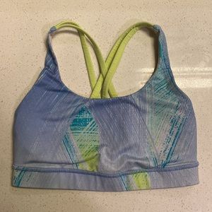 Lululemon Energy Longline Sports Bra / Size 4 / neon yellow, lilac, teal pattern